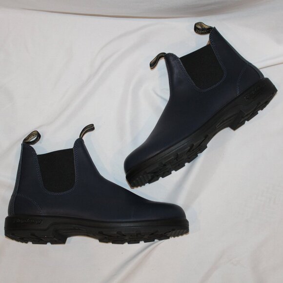 BLUNDSTONE MEN'S 2246 LEATHER CHELSEA BOOTS WATER RESISTANT NAVY BLUE - Picture 3 of 8